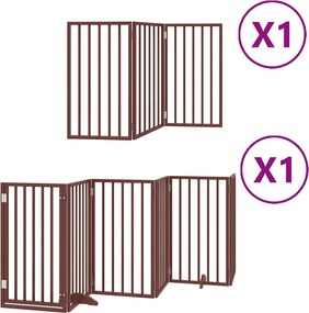 vidaXL Poartă câini pliabilă cu ușă 9 panouri maro, 450 cm, lemn plop