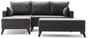 Coltar Modular pe Stanga cu Taburet, Cadru Lemn de Brad, Bella Mini, Gri Antracit
