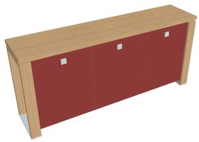 Dulap mic Verno+ 200 x 46 x 90 cm, uși de sticlă, stejar deschis / roșu