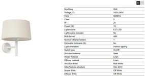 Aplica de perete abajur textil WINDSOR alb