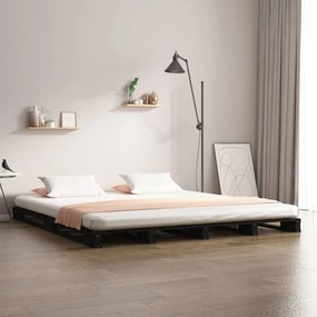 Cadru de pat mic dublu 4FT, negru, 120x190 cm, lemn masiv pin Negru, 120 x 190 cm