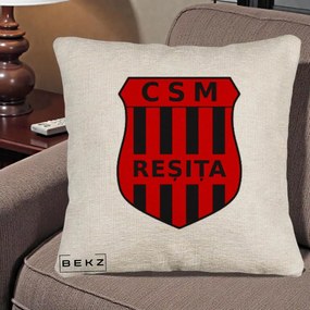 Perna Personalizata CSM Resita Fotbal, 40x40 cm, Bej Canapea, Husa Detasabila, Perna Inclusa, BEKZ®