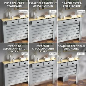 HOMCOM Acoperiș pentru calorifer din MDF cu doghe, cu 2 sertare, 111x19x95.5 cm, Gri | Aosom Romania