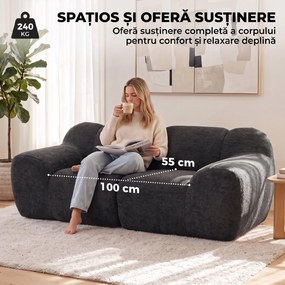 HOMCOM Canapea 2 Locuri din Chenille Fără Structură, cu Șezut Larg și Brațe Largi, 174x91x61 cm, Gri Închis | Aosom Romania