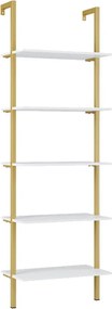Biblioteca de perete Harvion cu cadru metalic auriu, alba, 60x22x200 cm