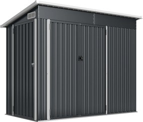 Outsunny Șopron de Grădină 2.68m² din Oțel Galvanizat cu 3 Uși Blocabile, Șopron cu Guri de Aerisire, Acoperiș Înclinat și Mănuși, Depozitare Unelte, 234x132x185 cm, Gri Închis | Aosom Romania