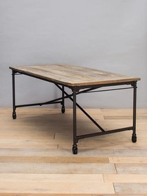 Masă de dining în stil industrial, din lemn masiv și metal, „Tapestry Small”