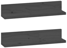 823601 vidaXL Rafturi de perete, 2 buc., gri, 50x11x9 cm, lemn masiv de pin