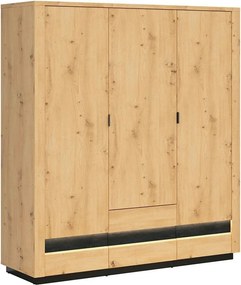 Dulap OSTIA, stejar artisan/negru, PAL, cu 3 usi si 2 sertare, 181x56x