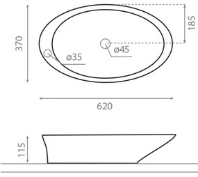 Bathco 4020 - Lavoar pe blat PURE 62x37 cm porțelan/alb