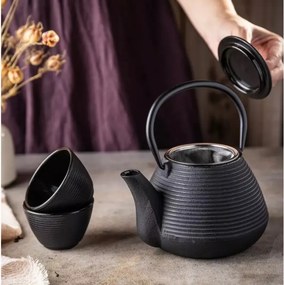 La mâna a doua: Ceainic din fonta cu 2 cani Kinghoff KH 1846, 1 L, Filtru, Inductie, Negru