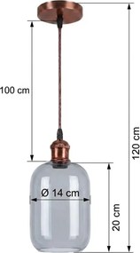 Brilagi - Lustru LED pe cablu R GLASS 1xE27/60W/230V diam. 14 cm cupru/gri fumuriu