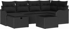 vidaXL Set de canapele pentru grădină cu pernă 7 pcs Negru Rattan poli