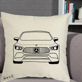 Perna Personalizata Mercedes-Benz Fata Linie, 40x40 cm, Ecru, Husa Detasabila, Perna Inclusa, BEKZ®