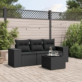 vidaXL Set mobilier de grădină cu perne, 4 piese, negru, poliratan