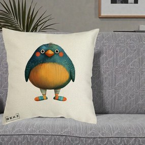 Perna Decorativa Pasare Teal cu Sosete Dunghi, 40x40 cm, Ecru, Husa Detasabila, Perna Inclusa, BEKZ®