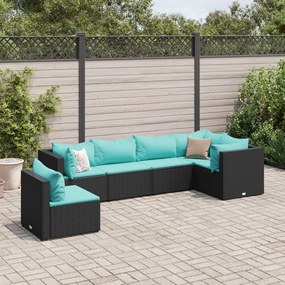 3308172 vidaXL Set mobilier de grădină cu perne, 6 piese, negru, poliratan