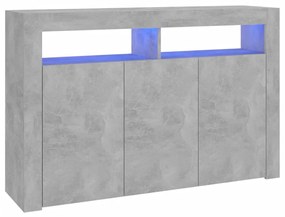 804341 vidaXL Servantă cu lumini LED,gri beton, 115,5x30x75 cm