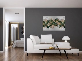 Tablou - Frunze tropicale, Galben - auriu (90x60 cm)