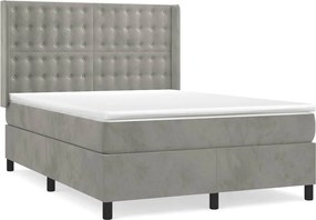 vidaXL Pat box spring cu saltea, gri deschis, 140x200 cm, catifea