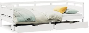 vidaXL Pat de zi cu sertare, alb, 80x200 cm, lemn masiv pin