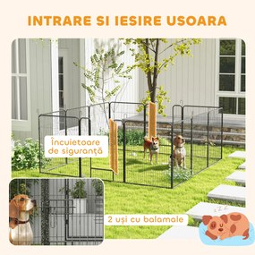 PawHut Gard pentru Câini, Incintă Modulară pentru Câini din 8 Secții pentru Interior și Exterior, 80x100 cm, Negru | Aosom Romania