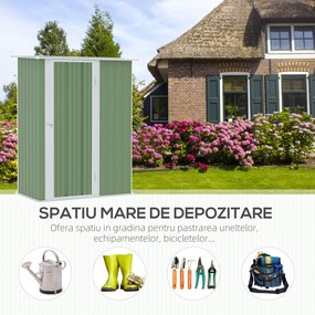 Outsunny Magazie de Gradina sopron Pentru Unelte din Otel, casuta de Gradina Usi Glisante, 142x84x189cm, Verde | AOSOM RO