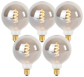 Set de 5 becuri LED cu filament răsucit E27 reglabile G125 fum 4W 120lm 1800K