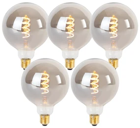 Set de 5 becuri LED cu filament răsucit E27 reglabile G125 fum 4W 120lm 1800K