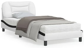 3213912 vidaXL Cadru de pat cu lumini LED alb/negru 90x200 cm piele ecologică