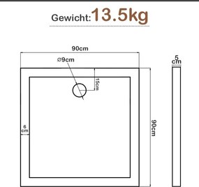 Aquamarin Vană de duș ,pătrata 90 x 90 cm