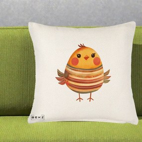 Perna Decorativa Pui Kawaii Portocaliu Dungi Calde, 40x40 cm, Crem Reliefat, Husa Detasabila, Perna Inclusa, BEKZ®