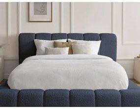 Pat matrimonial albastru închis tapițat cu spațiu de depozitare cu somieră 180x200 cm Denali – Bobochic Paris