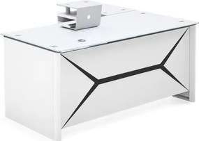 Birou managerial SMART HEATER- structura metalica si blat sticla securizata ,super white