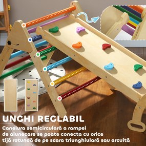 AIYAPLAY Set de Cățărat 5 în 1 cu Triunghi Montessori, Arcadă și Rampă cu Pietre, 178x64,5x63 cm, Multicolor | Aosom Romania