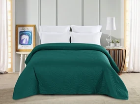 Cuvertura turcoaz pentru pat cu model LEAVES Dimensiune: 200 x 220 cm