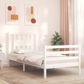 3194537 vidaXL Cadru de pat cu tăblie single, alb, lemn masiv
