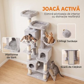 PawHut Ansamblu Pisici 200 cm, Plăci Aglomerate Pluș, Gri Deschis | Aosom Romania
