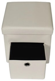 Taburet cu cutie de depozitare si sertar HouseXL™ 6100, Dimensiuni 38X38X38cm, Max 150 kg, Capac moale din piele ecologica, Beige
