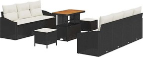 vidaXL Set de canapele pentru grădină cu pernă 10 pcs Negru poliratan