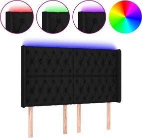 vidaXL Tăblie de pat cu LED, negru, 163x16x118/128 cm, textil