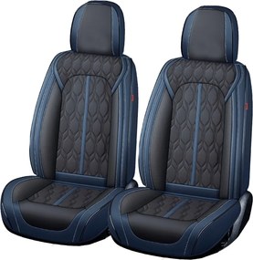 Set huse scaune Premium 5 Locuri Carguard Deluxe Piele Ecologică Perforată - Albastru Inchis - Negru - protecție interior