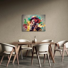 Tablou pe sticlă - Artista cu căști (70x50 cm)