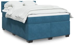 vidaXL Pat box spring cu saltea, albastru, 140x200 cm, catifea