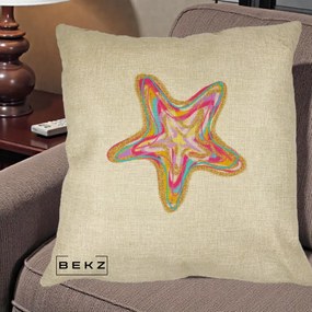 Perna Decorativa Stea de Mare Neon Curcubeu, 40x40 cm, Crem, Husa Detasabila, Perna Inclusa, BEKZ®