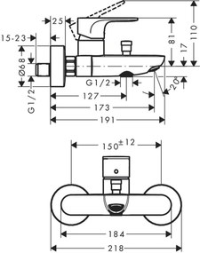 Baterie de cada Hansgrohe Rebris S , 1/2'', monocomanda, diverter, negru mat - 72440670