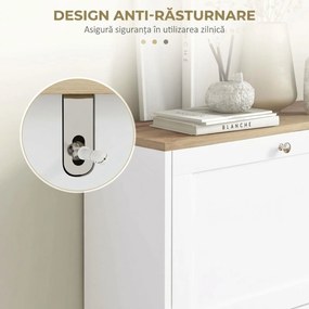 HOMCOM Pantofar Slim cu 2 Uși Rabatabile, Rafturi Reglabile și Detașabile, pentru 8-12 Perechi, 60x23,5x80 cm, Alb | Aosom Romania