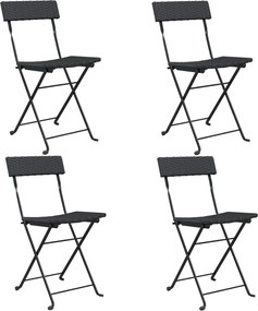 vidaXL Scaune de bistro pliante, 4 buc, negru, poliratan și oțel