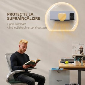 HOMCOM Ventilator Termic de Perete cu Temporizator 12h și 2 Moduri Gri | Aosom Romania