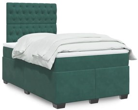 vidaXL Pat box spring cu saltea, verde închis, 120x190 cm, catifea